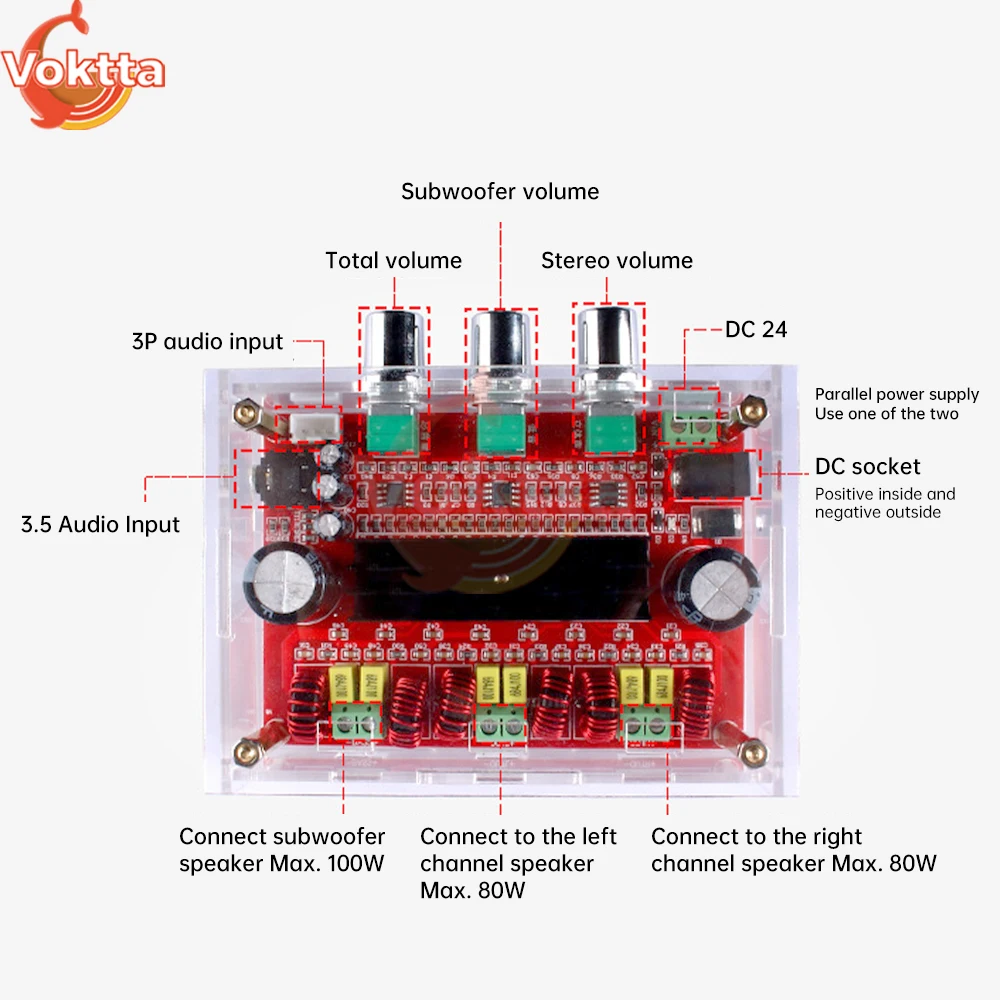 DC 24V TPA3116D2 Power Amplifier Board 2*80W+100W High Power Digital Amplifier Module 2.1 Channel Audio Amplifier Board