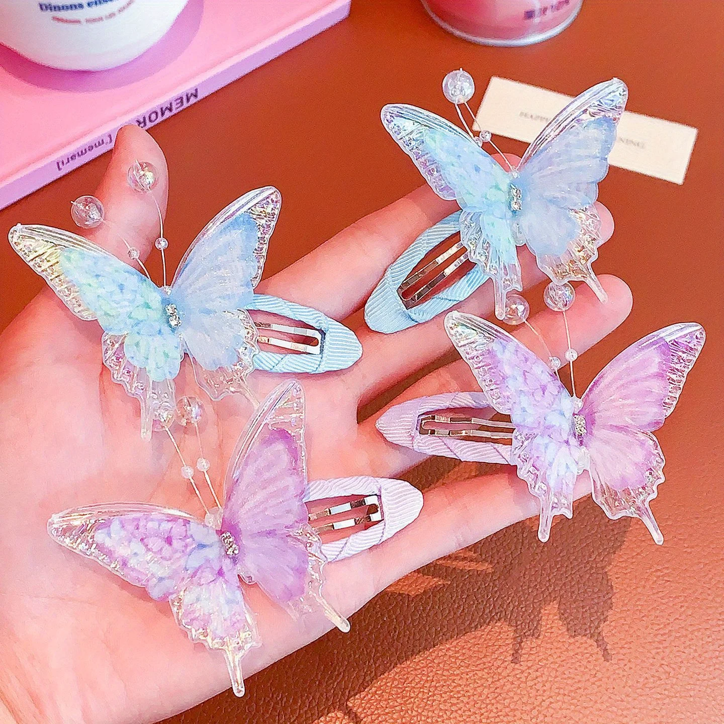 Pinza para el pelo de mariposa y perlas, horquillas laterales de princesa de hadas para niñas, regalo de Navidad y Halloween, accesorios para el cabello, horquillas y pinzas para el cabello