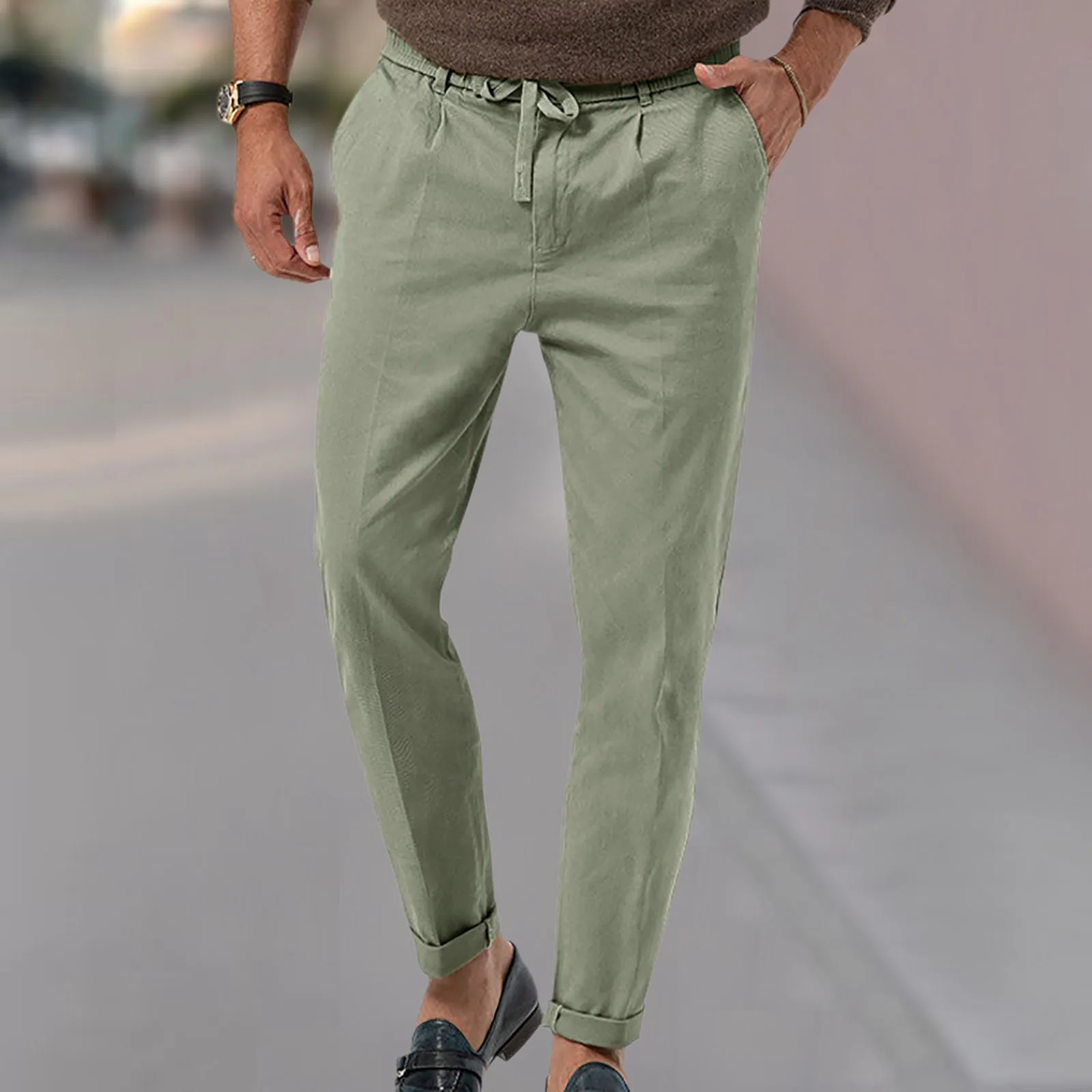 Men Solid Color Casual Loose Button Up Pants European And Straight Leg Business Comfortable Trousers Athletic Sweatpants