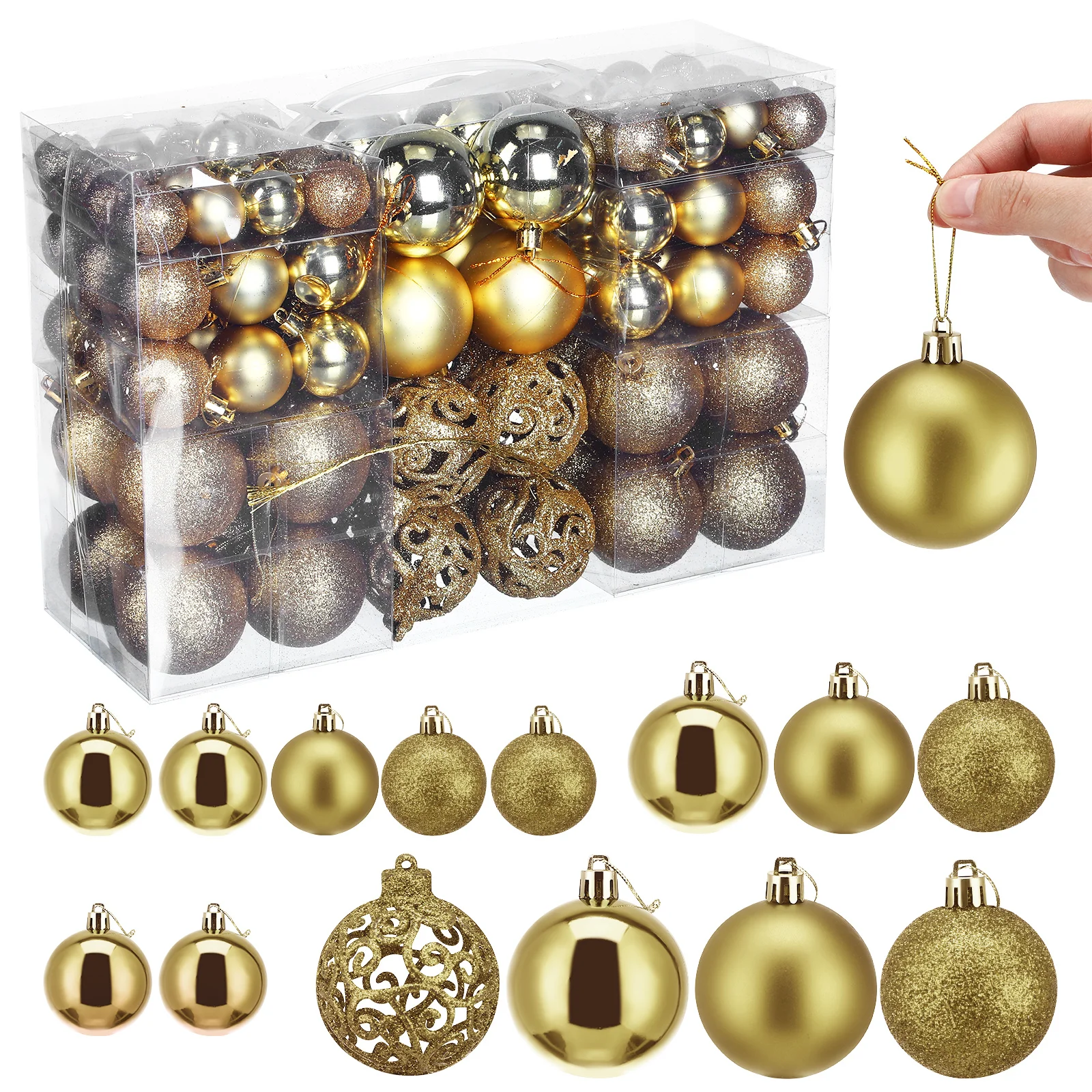 

100Pcs Christmas Ball Ornaments Hollow Designs Lightweight Xmas Tree Decorations Christmas Supplies Xmas Tree Ornaments