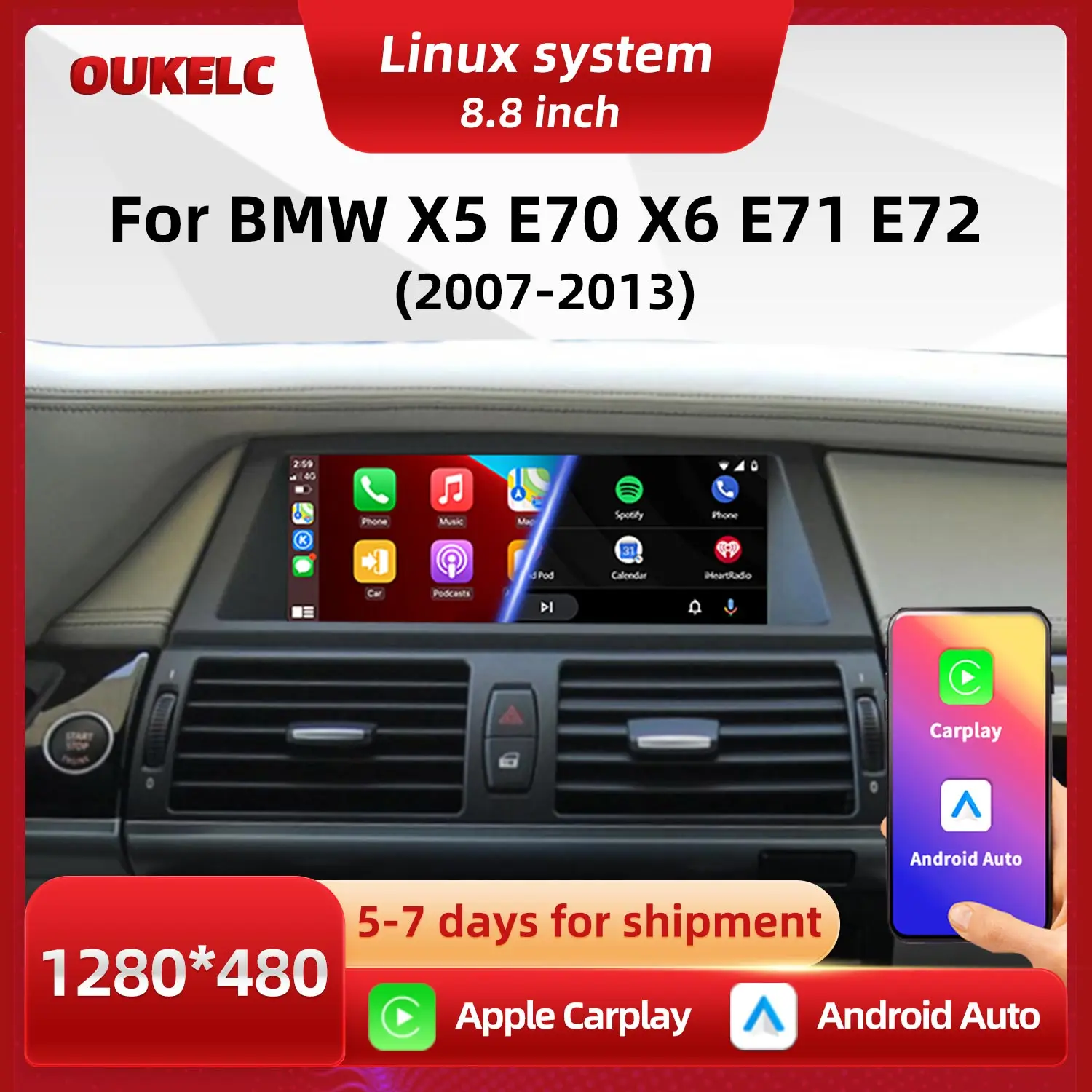 For BMW X5 E70 X6 E71 E72 2007 2013 Wireless Carplay Multimedia Player Touch Screen Video BT Car Play Android Auto Linux new
