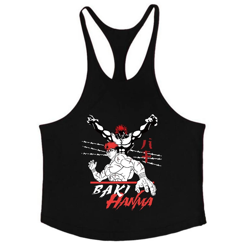 Baki 그래픽 코튼 탱크 탑 남성용 여름 민소매 Y 백 조끼 체육관 근육 훈련 운동 운동 언더 셔츠 Activewear