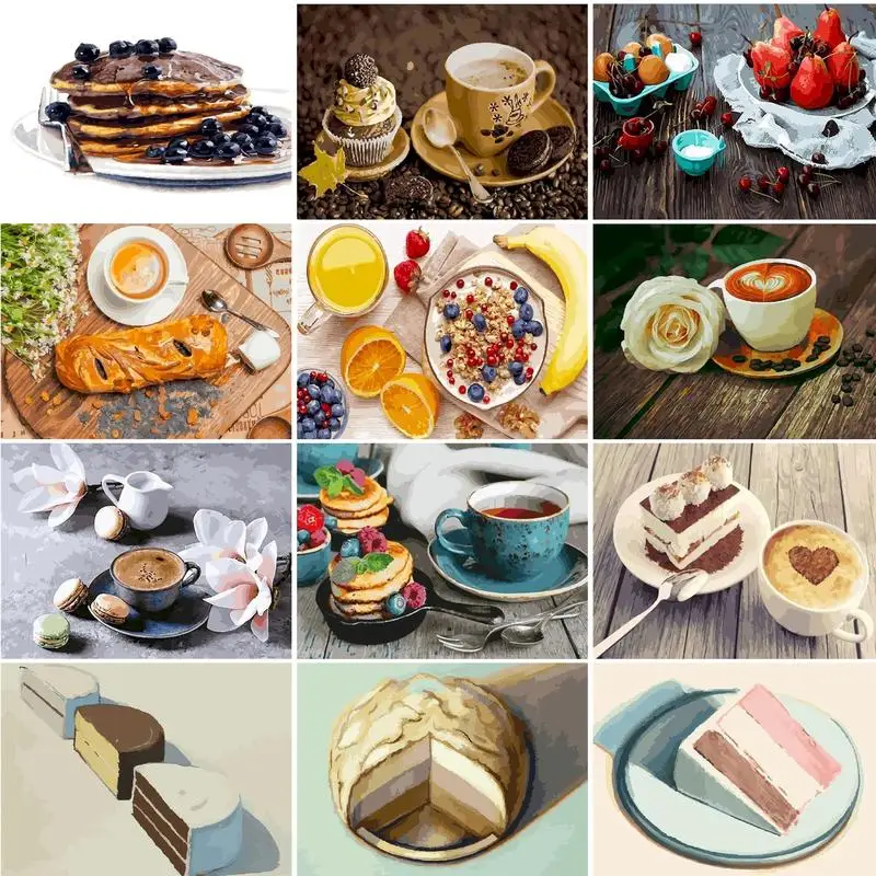 

GATYZTORY Coffee and cake DIY Pictures By Number food Kits Painting By Numbers Cup Drawing Hand Painted Art Gift Home Decor