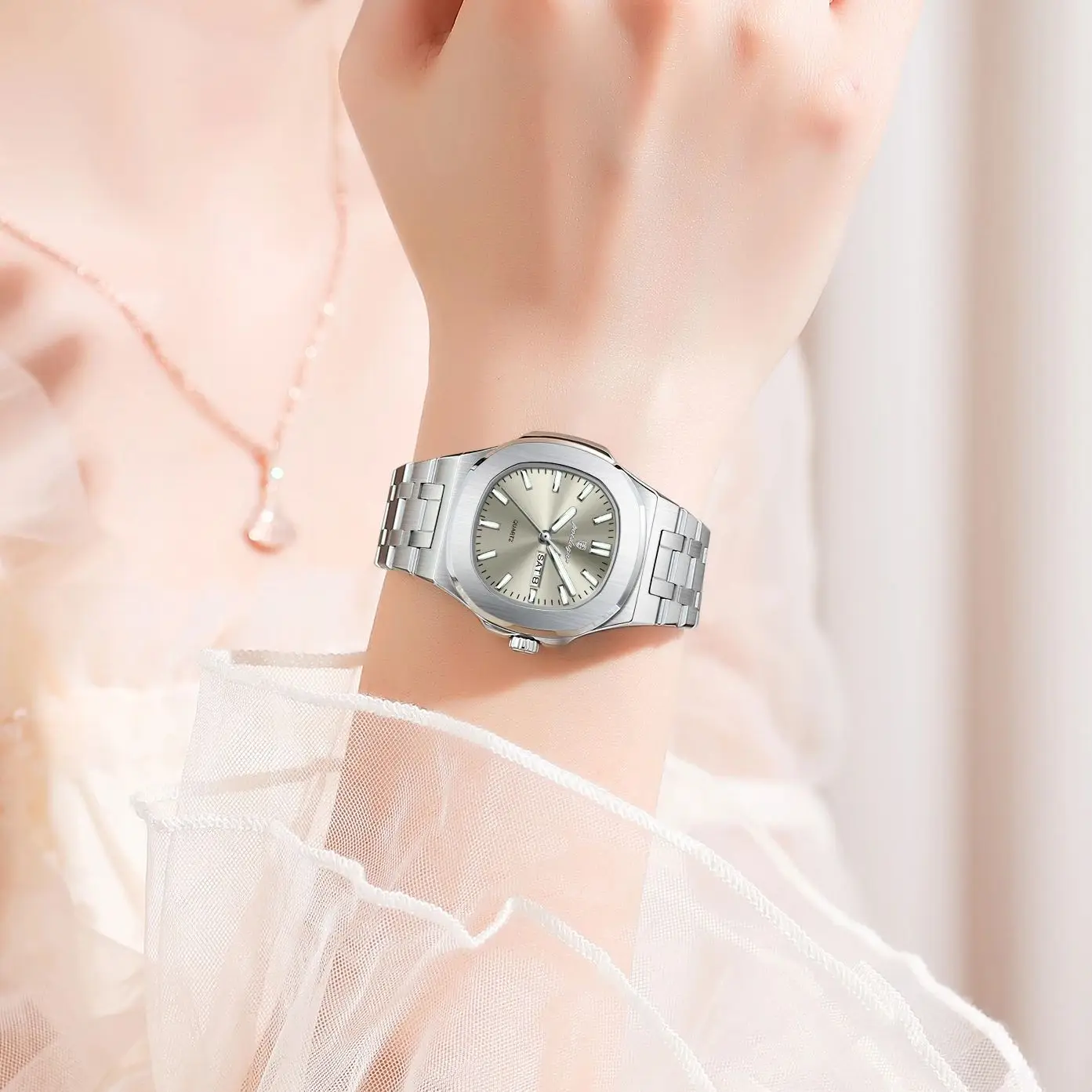 Reloj POEDAGAR cuadrado para mujer con fecha y semana, Reloj luminoso resistente al agua para mujer, relojes de cuarzo de acero inoxidable a la moda para mujer, Reloj de regalo