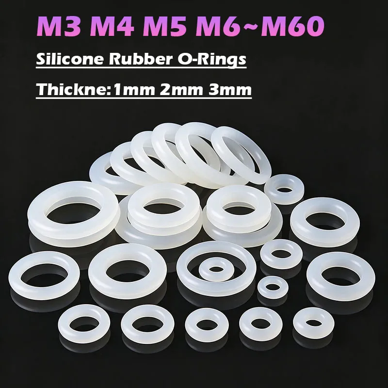 M3 M4 M5 M6 M7 M8 M9 M10 M11 M12 M13~M60 White Food Grade Silicone Ring Gasket Waterproof Washer High Temperature Sealing Ring
