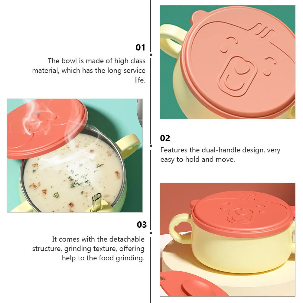 

1Pcs Baby Bowl Dualhandle Detachable Infant Eating Tableware Nonslip Bottom Design Food Grinding Texture Safe Practical