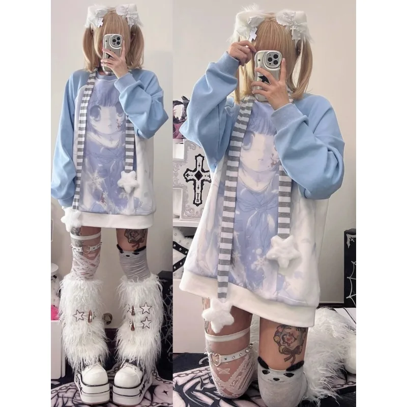 

Y2k Subculture Loose Harajuku Hoodie Autumn Winter 2024 Sweet Kawaii Casual Women Sweatshirts Japanese Cartoon Aesthetic Hoodies