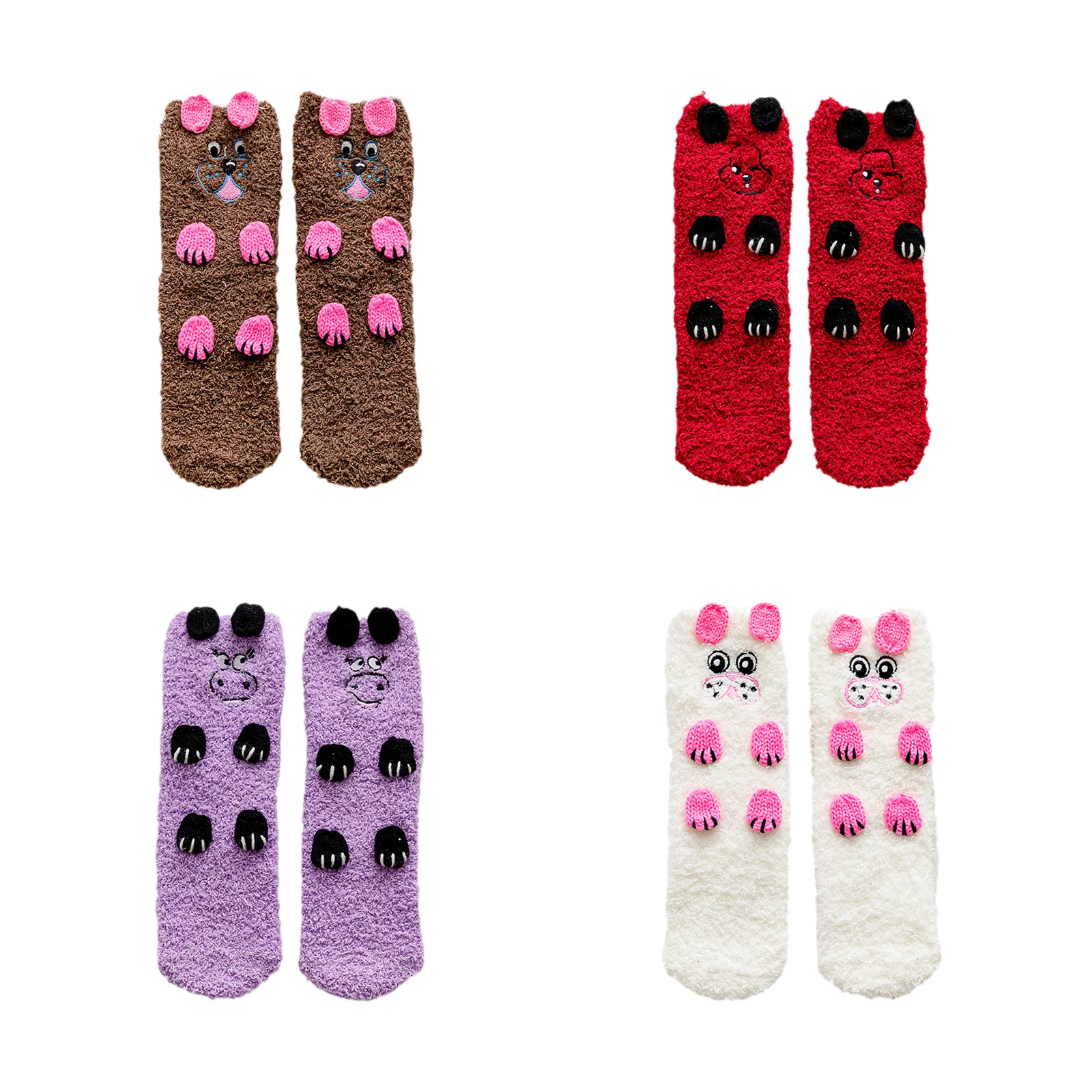 

Комбинированный набор носков из кораллового велюра, 4 пары (коричневый+красный+фиолетовый+белый)