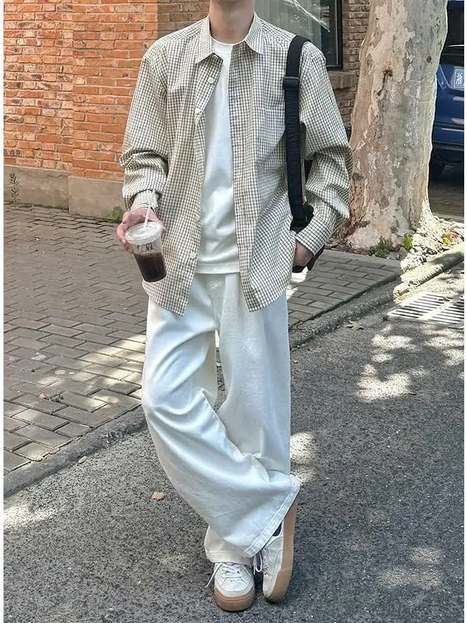 

Мужская рубашка в американском стиле в клетку с длинным рукавом, повседневная, модная, весна-осень, большие размеры, с воротником, молодежный тренд, высокое качество, свободный крой