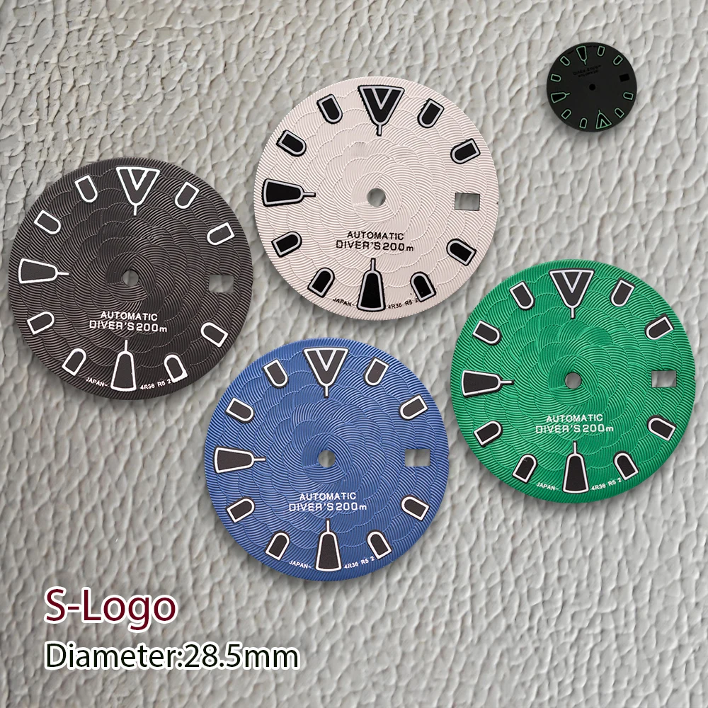 جديد 28.5 مللي متر S شعار غواص الأزرق الهاتفي صالح NH35/NH36/4R/7S حركة الأخضر مضيئة لوتس زهرة ساعة تعديل الملحقات