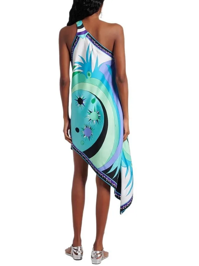 Vestido Casual Hoado con Hombro Asimétrico Estampado y Corte Ajustado para Mujer, Material 00% Sin Marca, Estilo Urbano