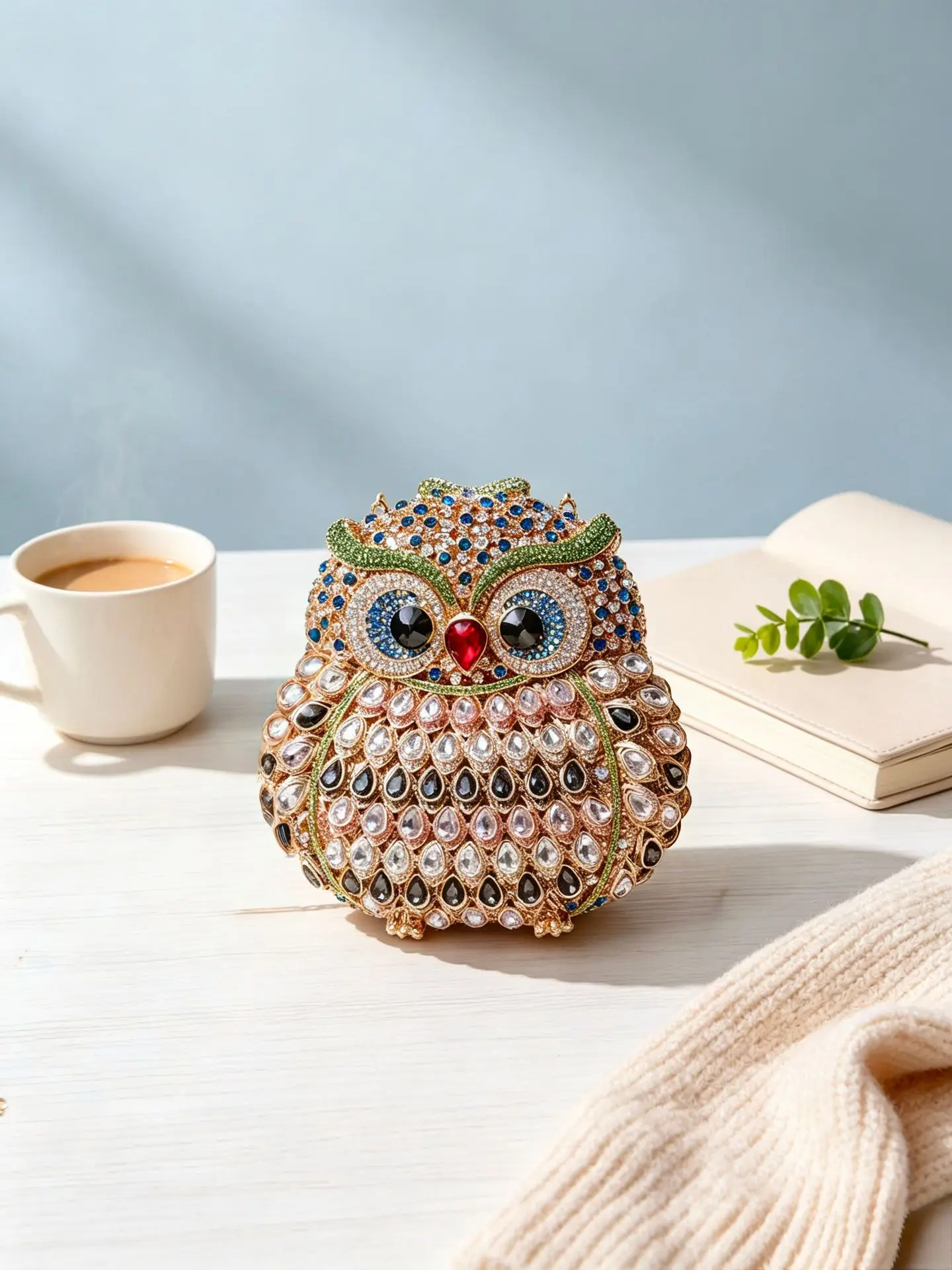 Heavy industry colored diamond owl clutch bag full of gorgeous rhinestones chic eye-catching personalized niche dress dinner bag view 6