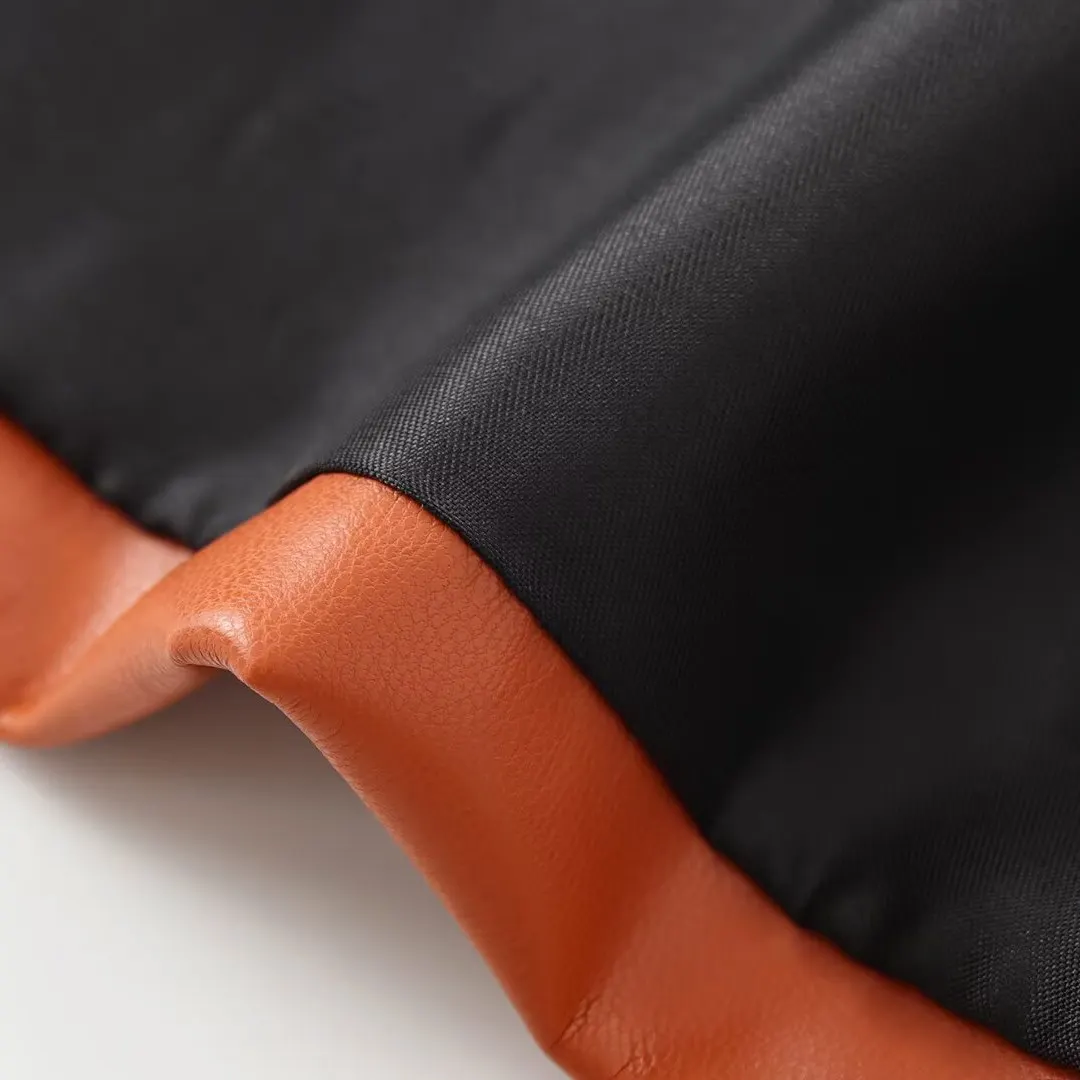 JNLEAOG Faionable PU Leder Jaet frauen Herbst Neue Sle Patchwork Design Sensation Wind Damen ort Mantel