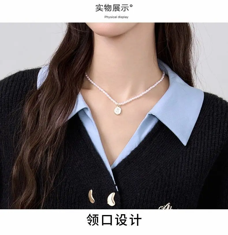 Spring and Autumn Polo Collar Fake Two Piece Knitted Sweater Women\'s Loose Embroidered Short Cardigan Sweater Coat New Sweaters