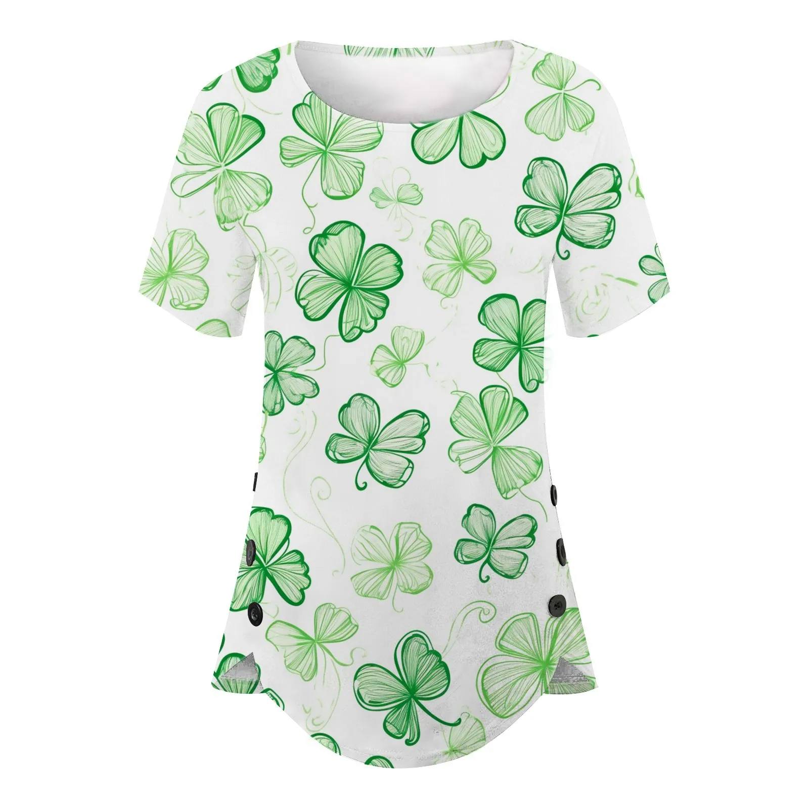 Women's Saint Patrick's Day Printed T Shirt With Irregular Hem And Button Womens Summer Tees Short Sleeve Crewneck T-Shirts