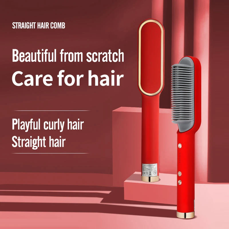 

2 In 1 Electric Professional Quick Heated Negative Ion Hair Straightener Brush Curling Comb Straight Curly Hair Tool