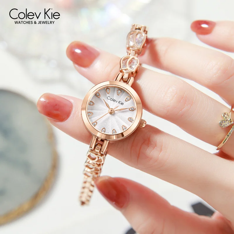 ColevKie Woman Watch Jewelry Diamond Bracelet Strap Small Round Quartz Watches Fashion Luxury Elegant Ladies Wristwatch Gift Set