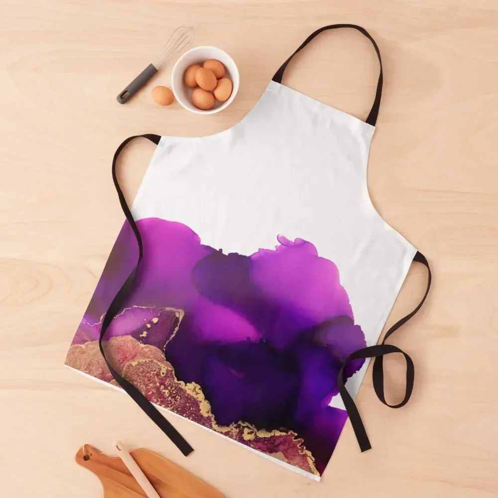 

Purple + Gold Alcohol Ink Apron Kitchen Kawaii Accessories Nursing Apron