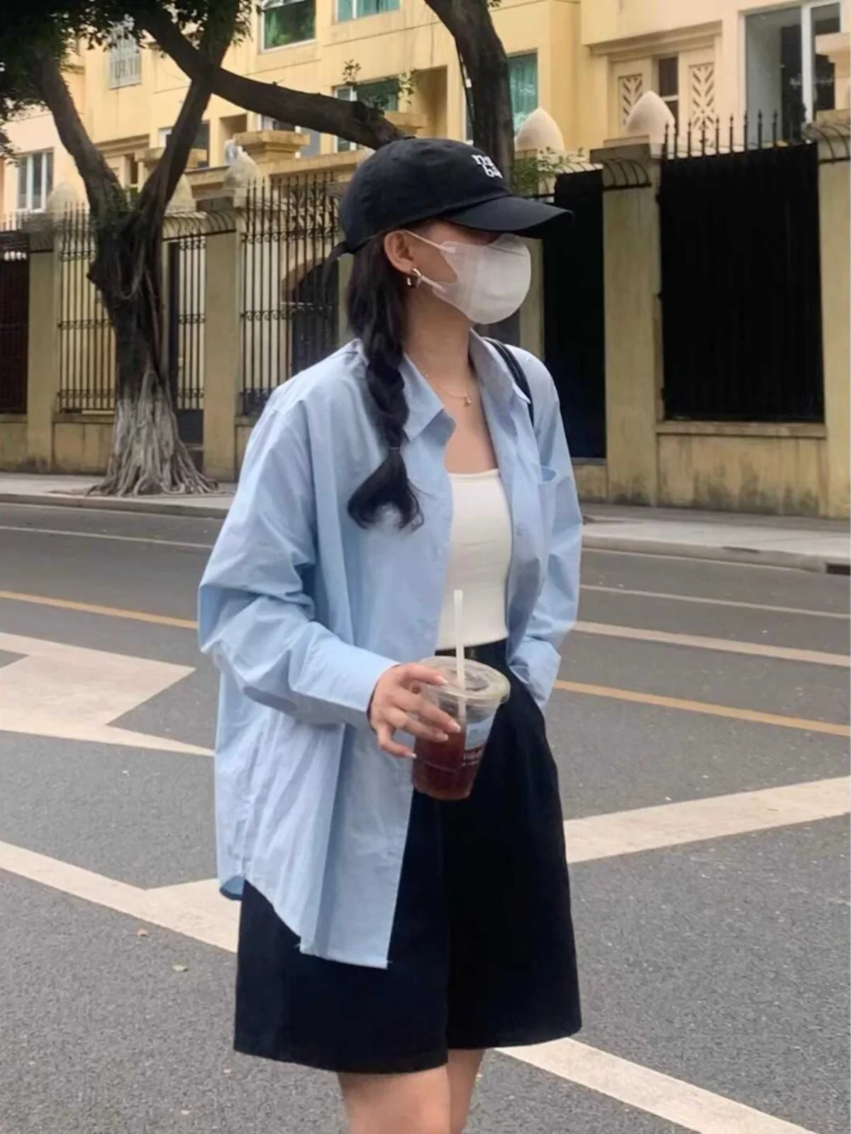 

Loose Casual Blue Shirt Hong Kong Style Lazy Design Early Autumn Fashion Top Women's Premium Clothing Straight Tube Long Slee...