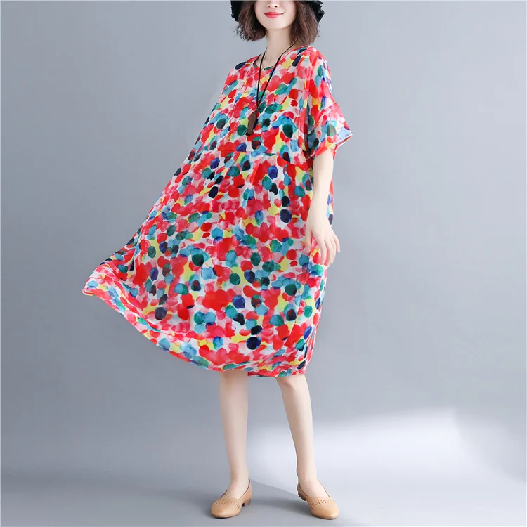 Été nouvelle grande taille femmes Dr taille haute jupe évasée à pois imprimé fleuri ort Sve mousseline de soie Maxi Dr coréen Sle