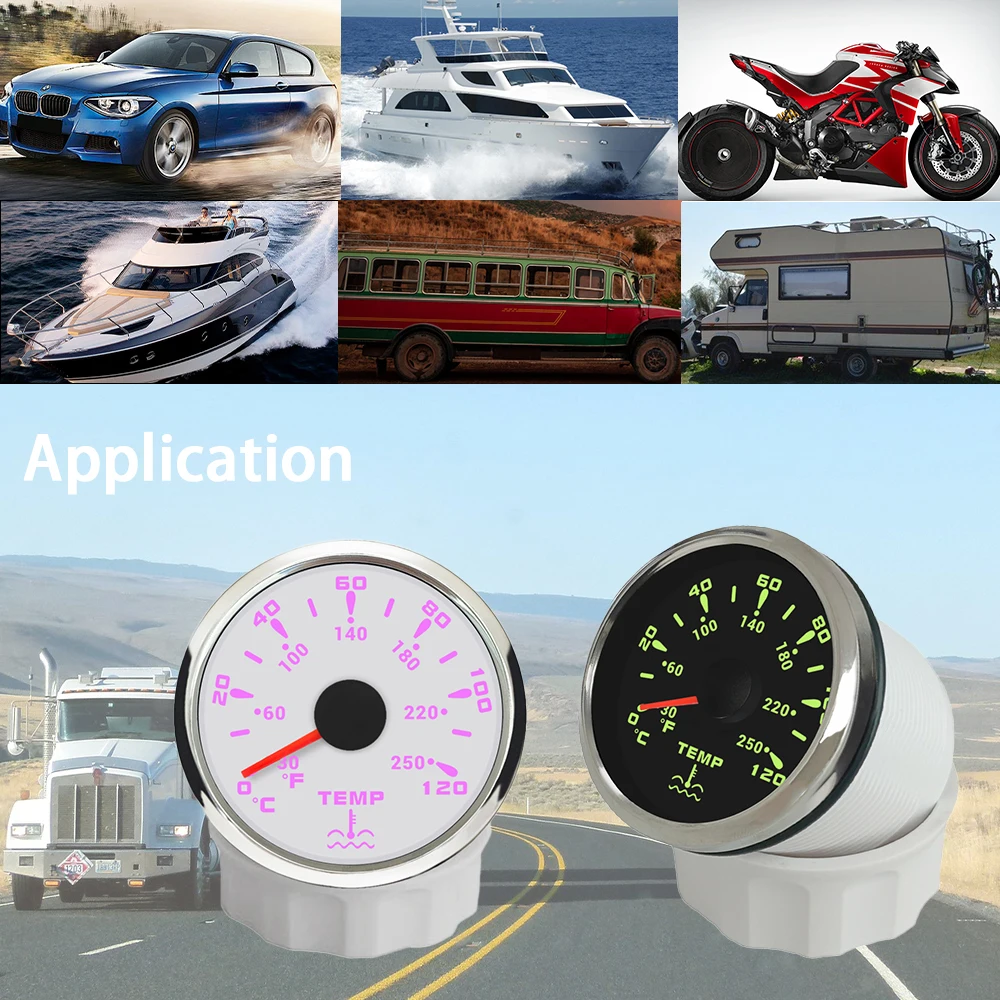 راكسل 52 مللي متر مقياس درجة حرارة الماء 0-120 درجة مع 7 ألوان الخلفية 12 فولت 24 فولت العالمي لسيارة اليخوت قوارب #6