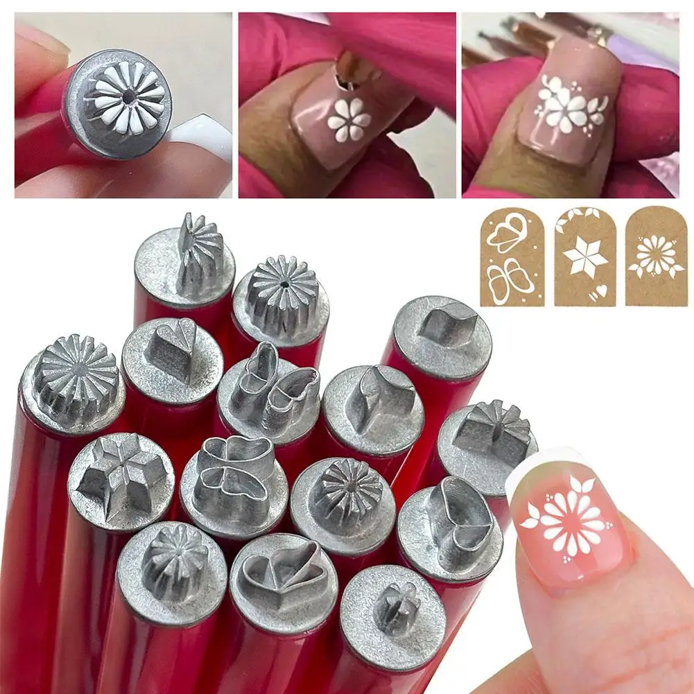 6/10/15pcs Metal Nail Art Stamp Pen Daisy Butterfly Nail Stamp Handicraft Leaf Nail Flower Star Dotting Art Heart Tools Hot Sale