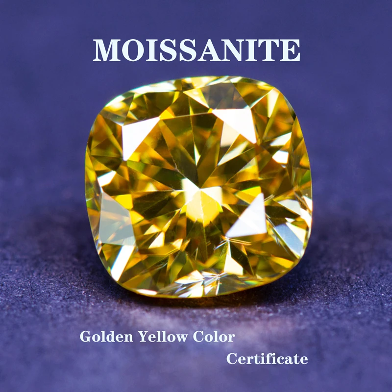 

Moissanite Stone Cushion Cut Golden Yellow Color Diamond for Diy Charms Fine Jewelry with Certificate Extremely Shiny Quality