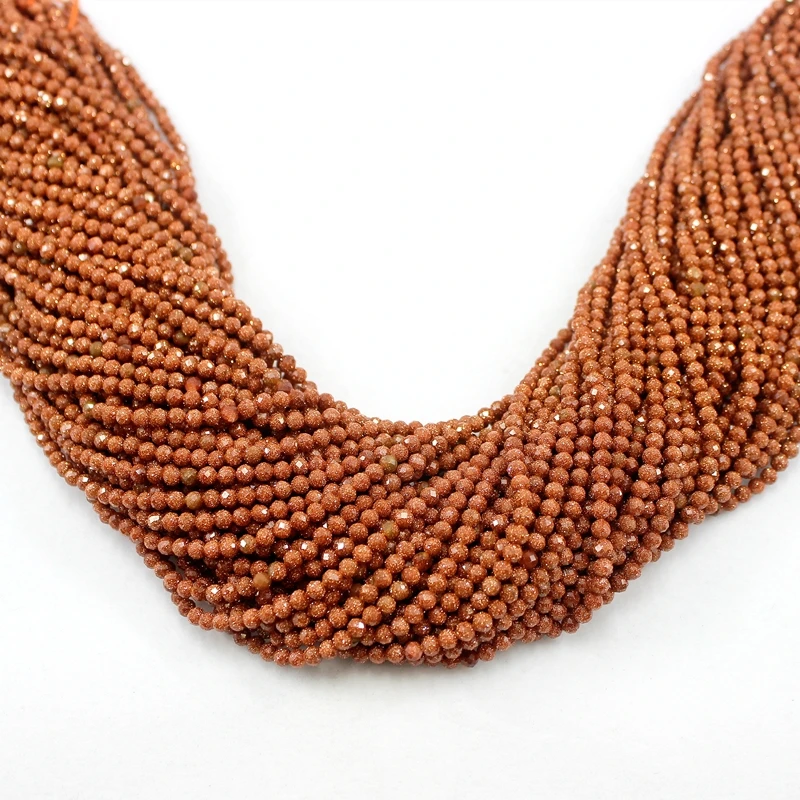 Natural Faceted Gold Blue Green Color Sand 2 3 4MM Round Loose Strand Stone Beads For Jewelry Making Bracelets Necklace Waist
