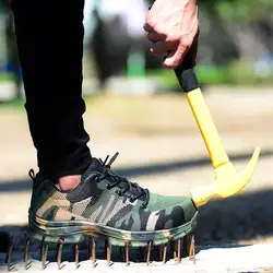 Uomini Stivali Da Lavoro di Sicurezza di Modo Camouflage Primavera Mesh Traspirante Puntale In Acciaio Casual Scarpe Mens Scarpe A Prova di Puntura di Assicurazione Del Lavoro