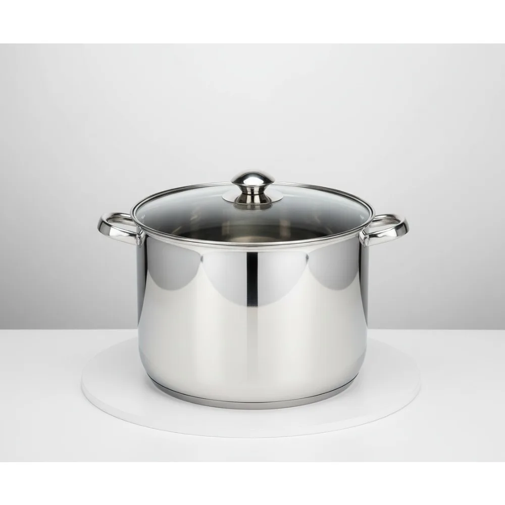 

Кастрюля из нержавеющей стали на 8 литров со стеклянной крышкой, готовая к индукции, безопасная для духовки и посудомоечной машине для семейного приготовления пищи