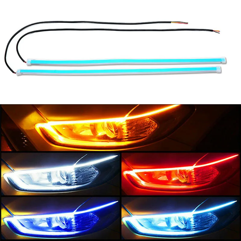 

2PCS Flexible 30cm LED Car Switchback Tube DRL Light Strip Turn Signal Indicator White Turn Amber Signal Daytime Running Light