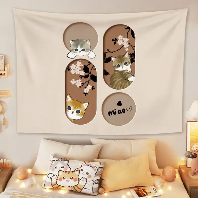 VIKAMAins Simple Small Flower Tapestry Cream Wind Morandi Color Block Flower Background Cloth Warm Tapestry Room Decoration