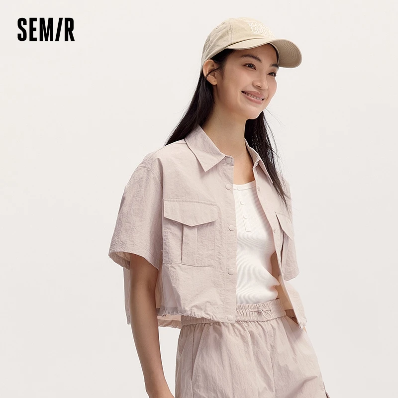 

Semir Short-Sleeved Shirt For Women 2024 Summer New Sun Protection Loose Fit Textured Blouse Workwear Style Retro