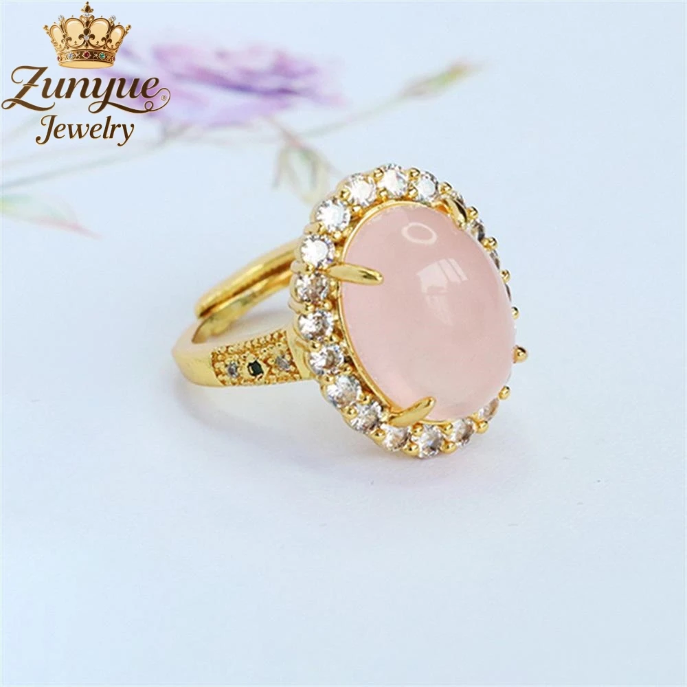 

Natural Pink Crystal Pigeon Egg With Diamond Oval Ring Luxury Quality Fashion Fine Jewelry Exquisite Elegant Popular Charms Gift