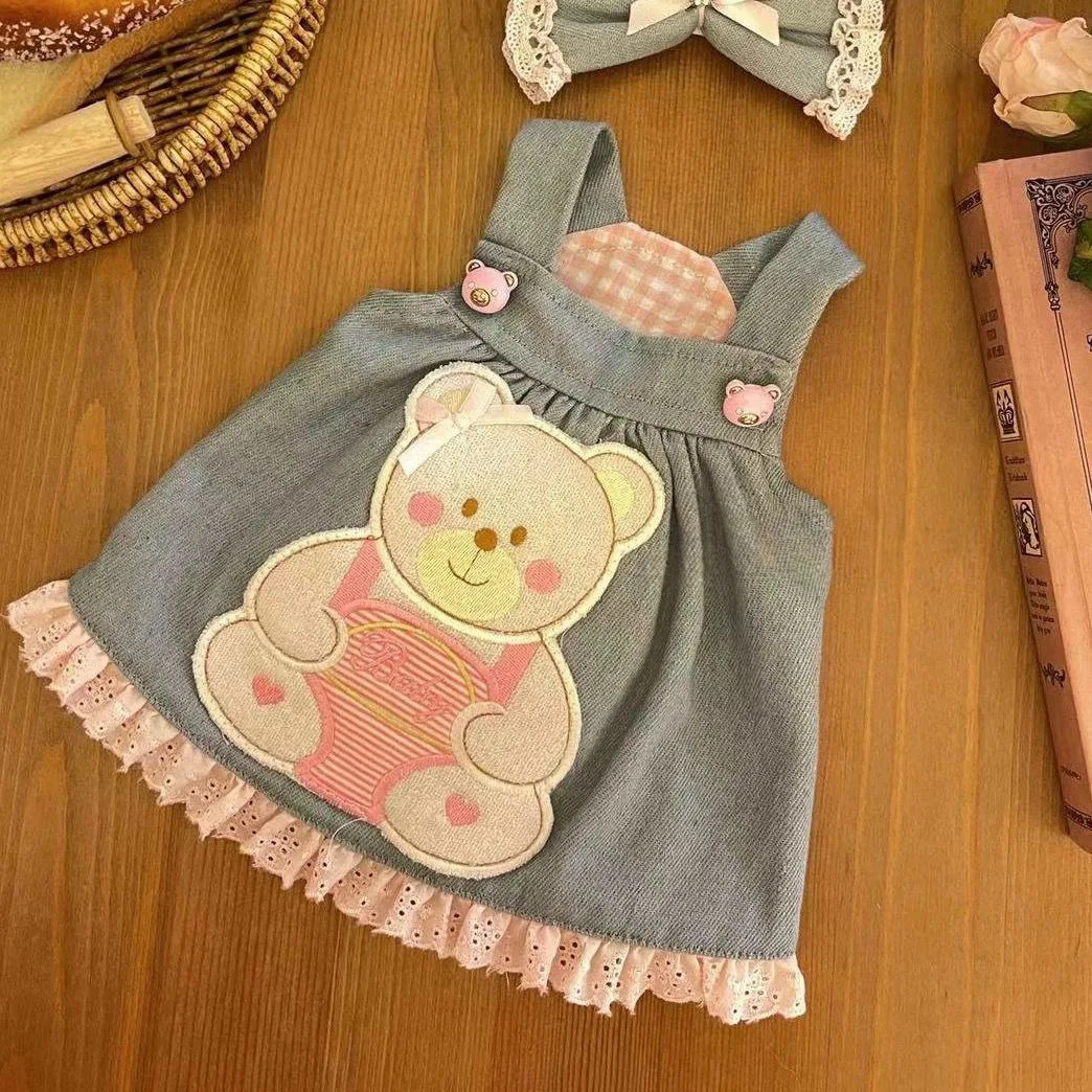 Spring/Summer Dog/Cat Clothes Pet Denim Skirt Teddy Maltese Small Dogs Spring Print Cute Bear Cooling Vest for Dog