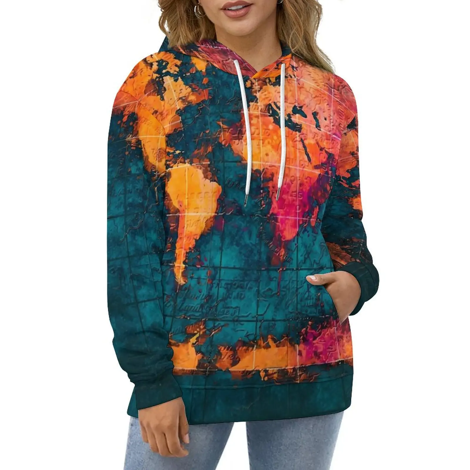 

World Map Art Series Hoodies Old Map Streetwear Casual Hoodie Long-Sleeve Retro Custom Hooded Sweatshirts Gift Idea