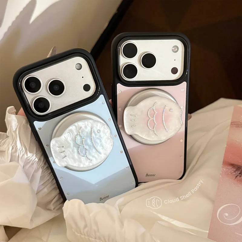 Pearlescent Shell Fish Magnetic Phone Case with Kickstand Soft TPU Shockproof Anti-drop Anti-fingerprint Cover for iPhone 17 16