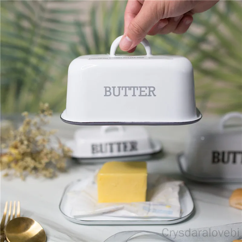 Impression Enamel Thick Enamel Snack Tray with Lid Enamel Butter Box Cheese Storage Box