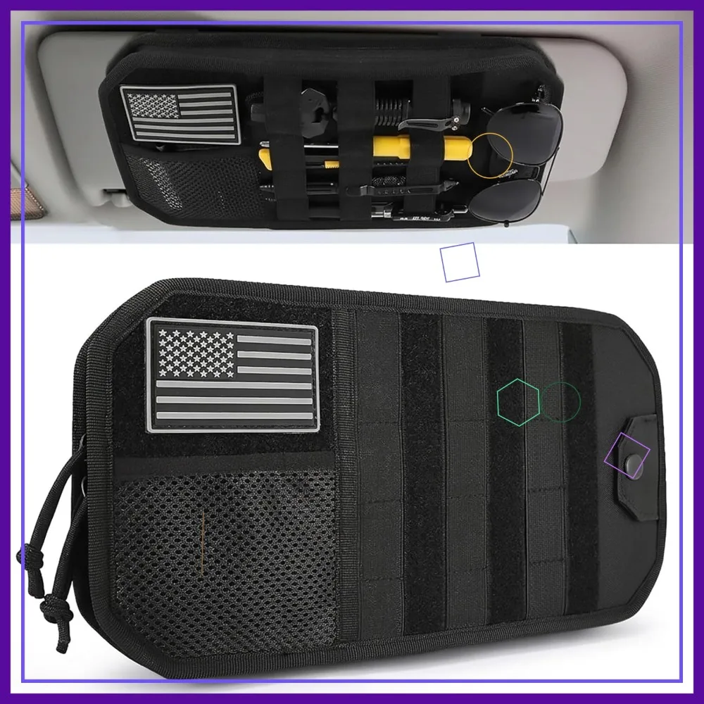 Organizador Universal para Visera de Coche con Panel Molle, Bolsa con Cremallera y Clip para Gafas de Sol, para Camiones, SUVs y Equipo Policial