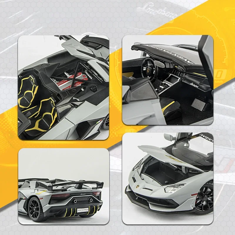 1:24 Lamborghinis Aventador SVJ63 Alloy Car Model Diecasts Metal Vehicle Simulation Sound Light Pull Back Car Toys For Children