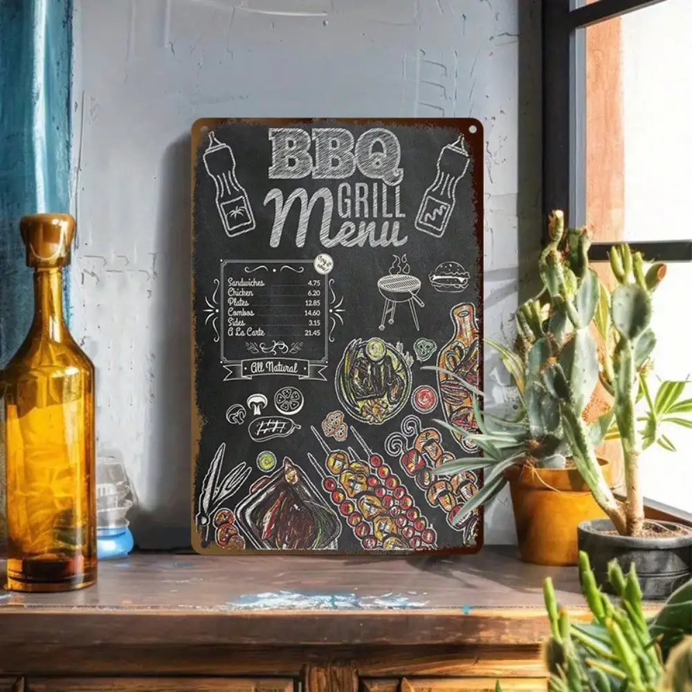 Cartel de estaño para menú de parrilla de barbacoa, reuniones de cocina/exteriores, decoración Vintage estilo pizarra, 8x12 pulgadas/20x30 Cm, 1 ud.