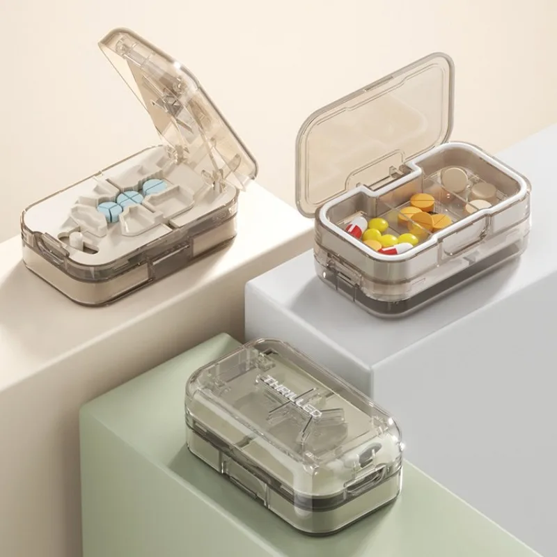 Pill Cutter Box 1/2/3/4 Adjustable Pill Splitter 3 Storage Compartments Accurate Cutting Stainless Steel Blade Safety Design