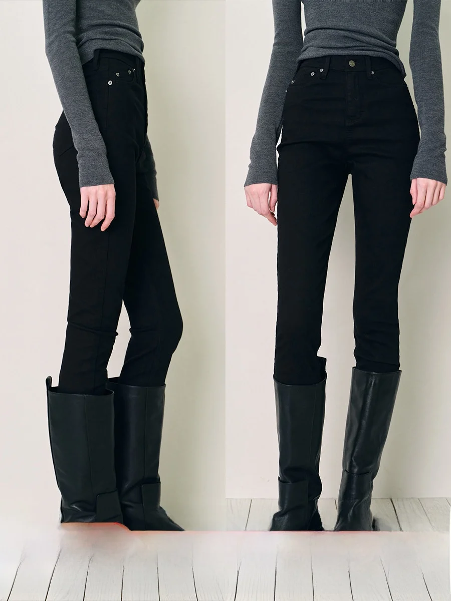 

CHICJANE джинсовые леггинсы с высокой талией и подкладкой из бамбука, джинсы, женские хлопковые утягивающие эластичные брюки премиум-класса