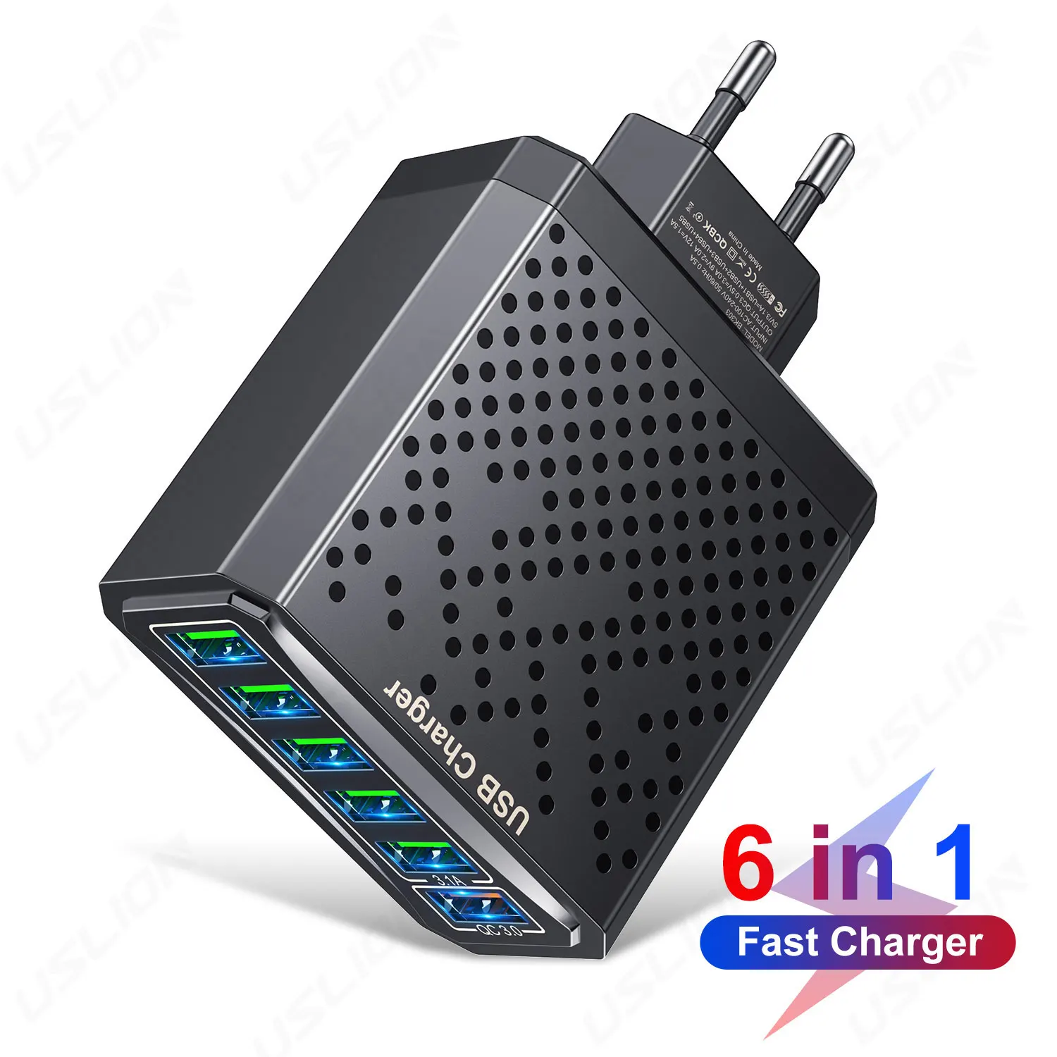 6 USB Ports USB Charger Fast Charge QC 3.0 Wall Charging For iPhone 15 14 Samsung Xiaomi Mobile EU US KR AU Plug Adapter Travel