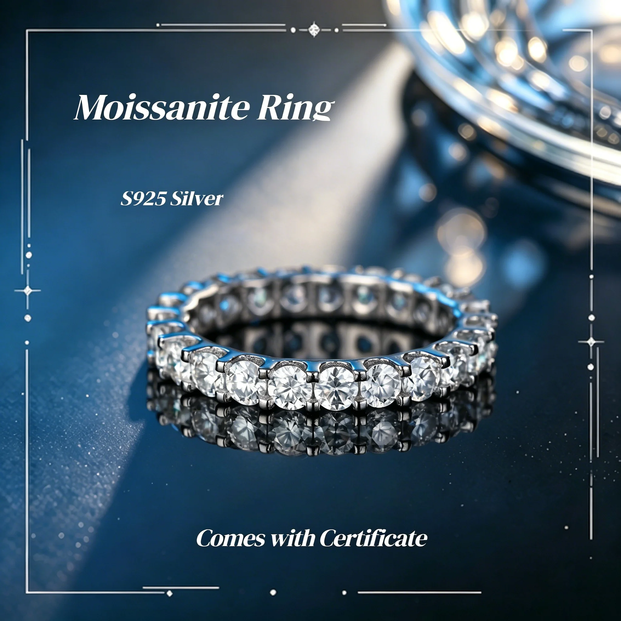 [Großhandel] 1,5mm Voll-Moissanit-Ring S925 Sterling Silber Mit GRA-Zertifikat Bandring für Damen Funkelnde Party-Geburtstagsgeschenke – Detail 3