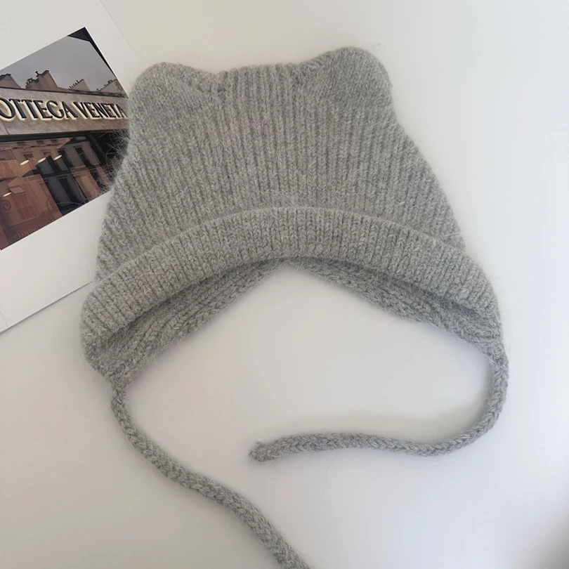 Hat Earflap Women Winter Angora Knit Beanie Design Warm Accessory For Cold Weather Autumn Outdoor Skiing Holiday