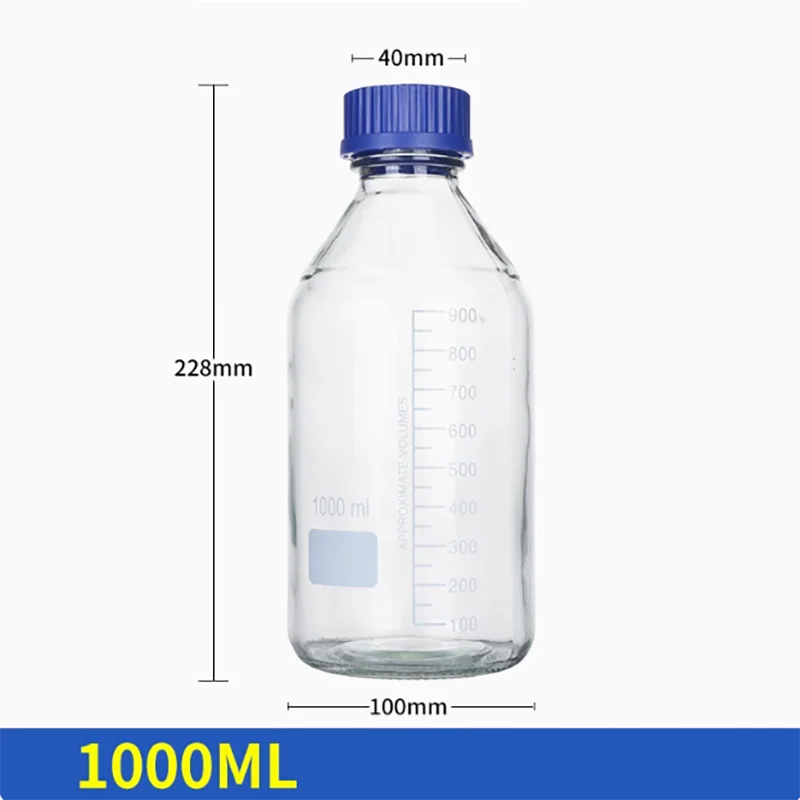 Reagent Bottle 1000mL Clear Glass Sample Bottle1L Laboratory Glassware Blue Screw GL45 Mouth
