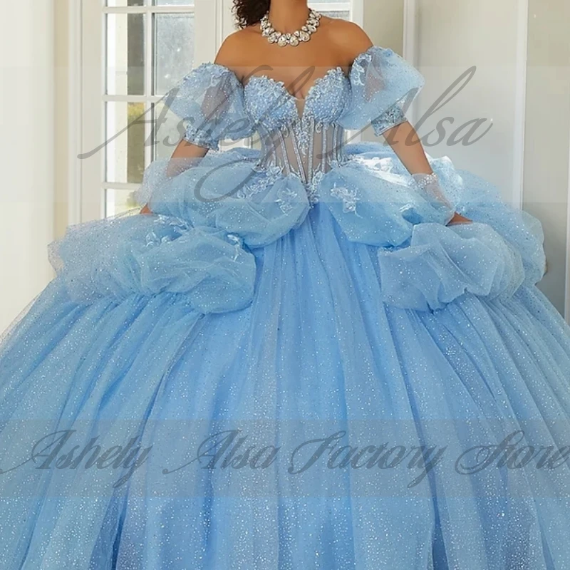 Customized Blush Princess 15th Girl Quinceanera Dresses Puffy Skirt Floor Length Women Prom Party Dress Pageant Vestido 16 AQ268