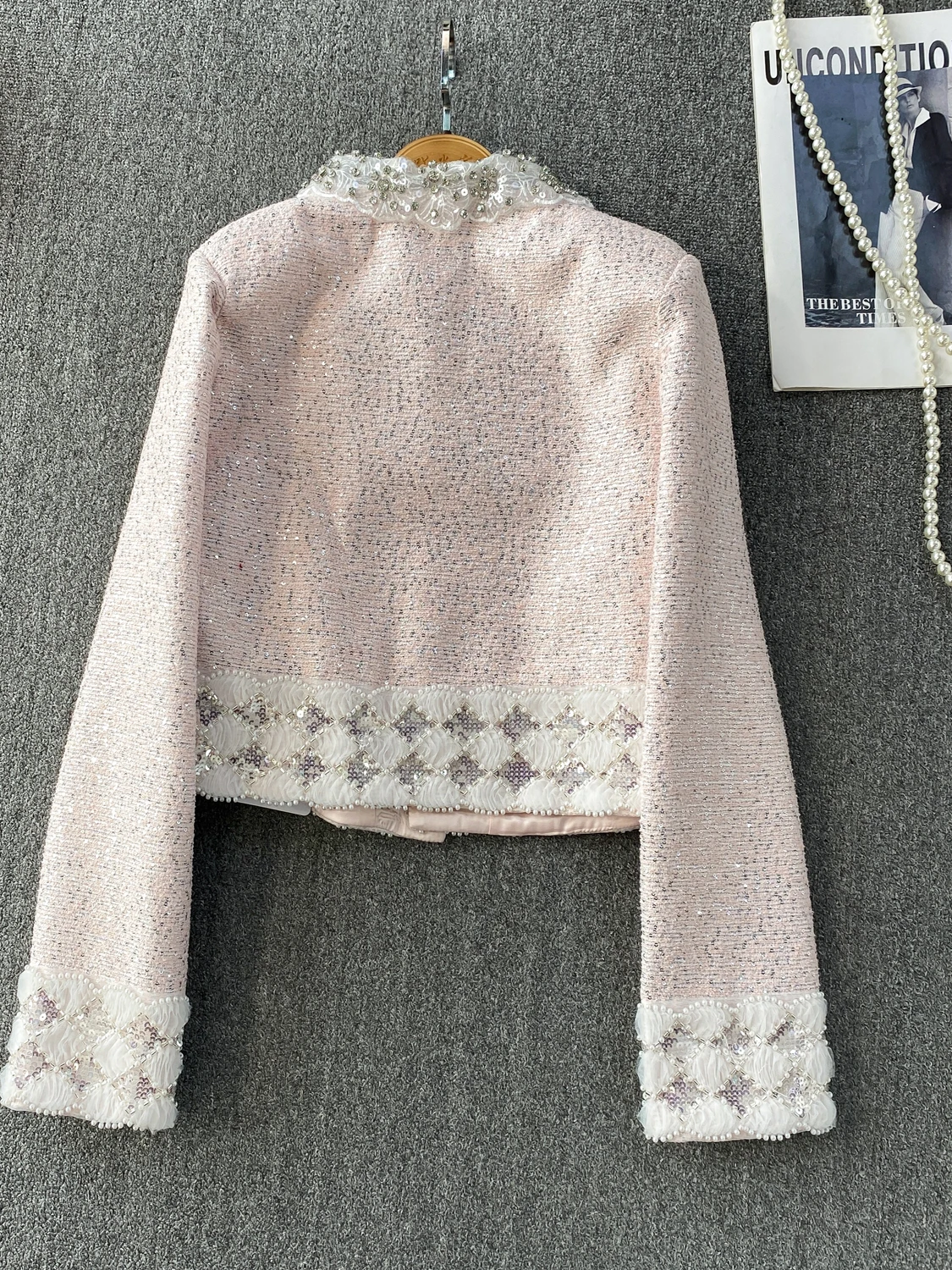 Ele Diamond Embedded Doll Collar Jaet Women's Luxury iny Sequin Personali Top French Sle Slim Fit Long Sve Coat