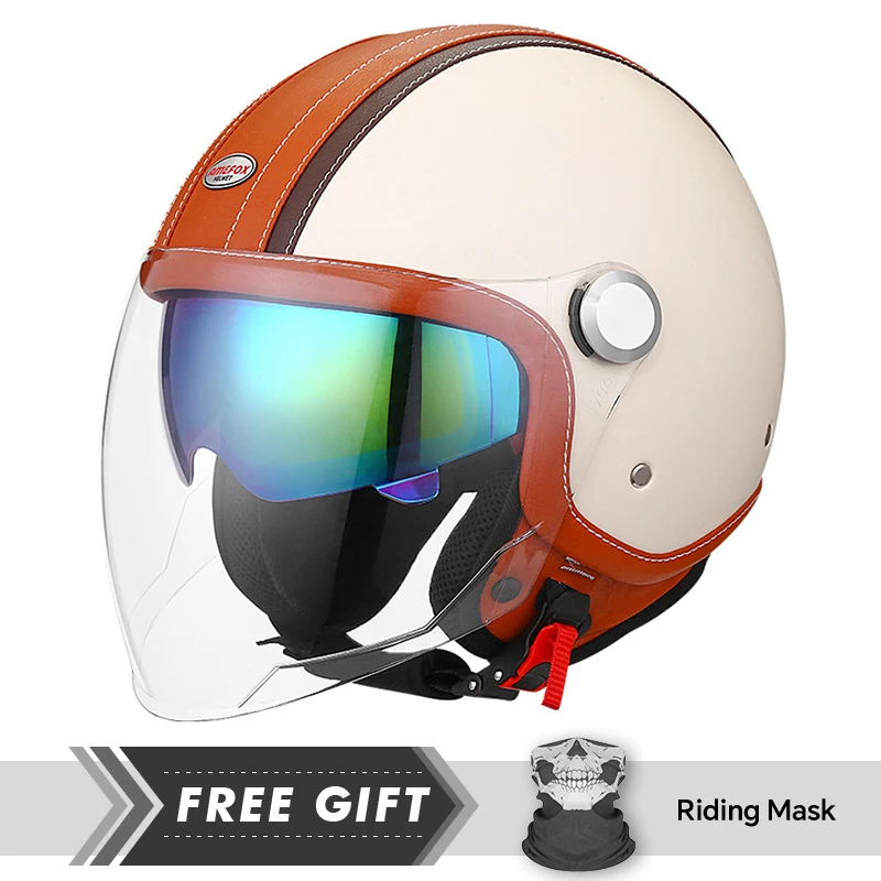 

White Orange Original Open Face Motorcycle Helmets Double Visor Men Women DOT Jet Moto Helmet with Daul Lens Electric Scooter